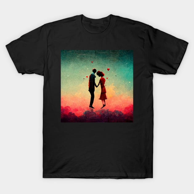 Head over heels in love - couple floating while holding hands. T-Shirt by Liana Campbell